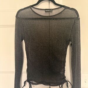 Sheer Black-Sparkle Long Sleeve Top